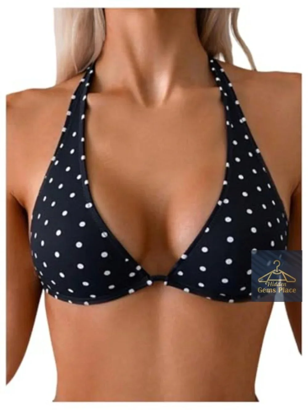 Women's Polka Dots Halter Triangle Bikini Top High Stretch Swimwear